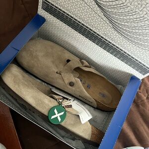 Birkenstock Men’s Taupe Suede Slip-On Clogs